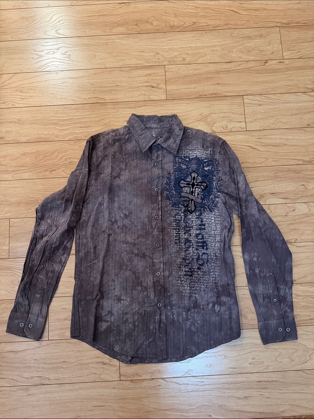 Helix Men's Gray Tie-Dye Long Sleeve Dress Shirt with Graphic